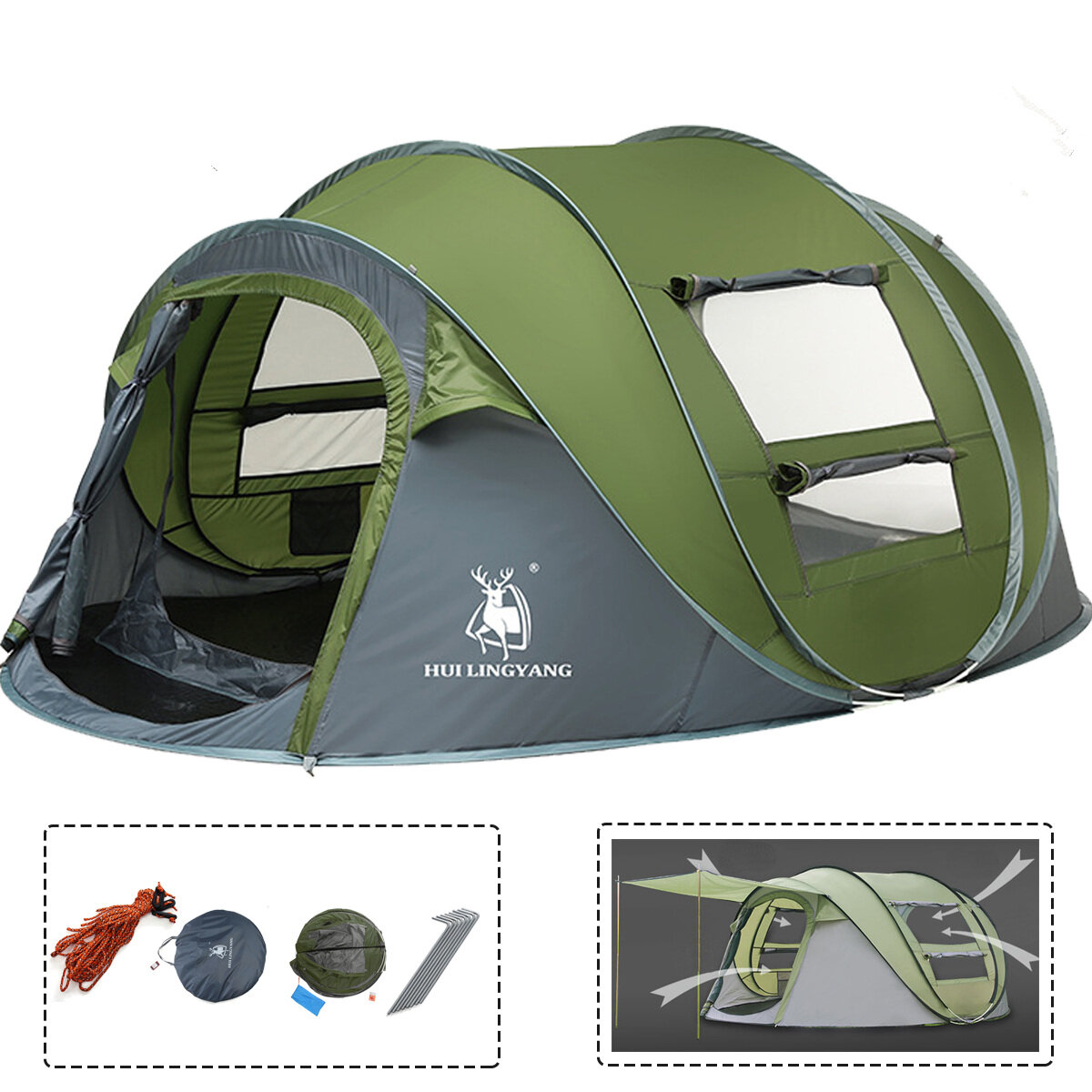 Image of Outdoor 3-4 Persons Camping Tent Automatic Opening Single Layer Canopy Waterproof Anti-UV Sunshade