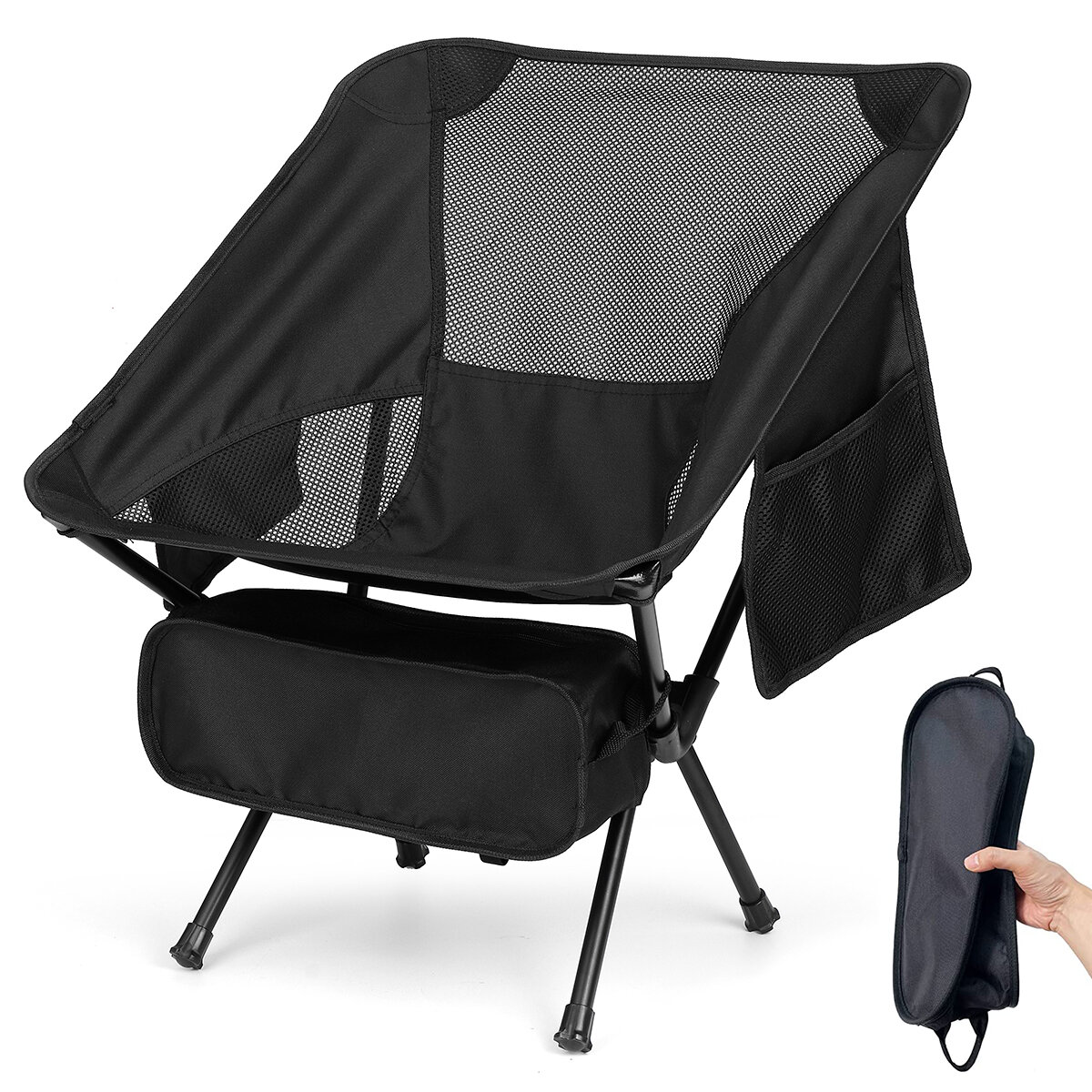 Image of Outdoor Camping Chair Portable Folding Chair Beach Hiking Picnic Seat Fishing Tools Chair with 2 Storage Bags