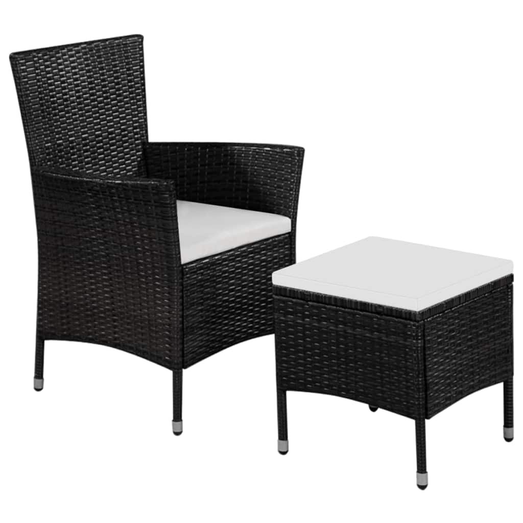 Image of Outdoor Chair and Stool with Cushions Poly Rattan Black