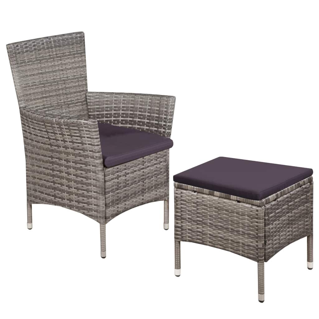 Image of Outdoor Chair and Stool with Cushions Poly Rattan Gray