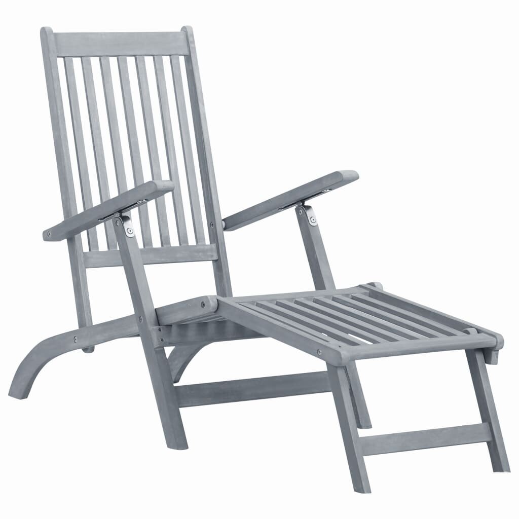 Image of Outdoor Deck Chair with Footrest Grey Wash Solid Acacia Wood