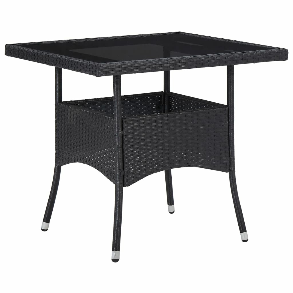 Image of Outdoor Dining Table Black Poly Rattan and Glass