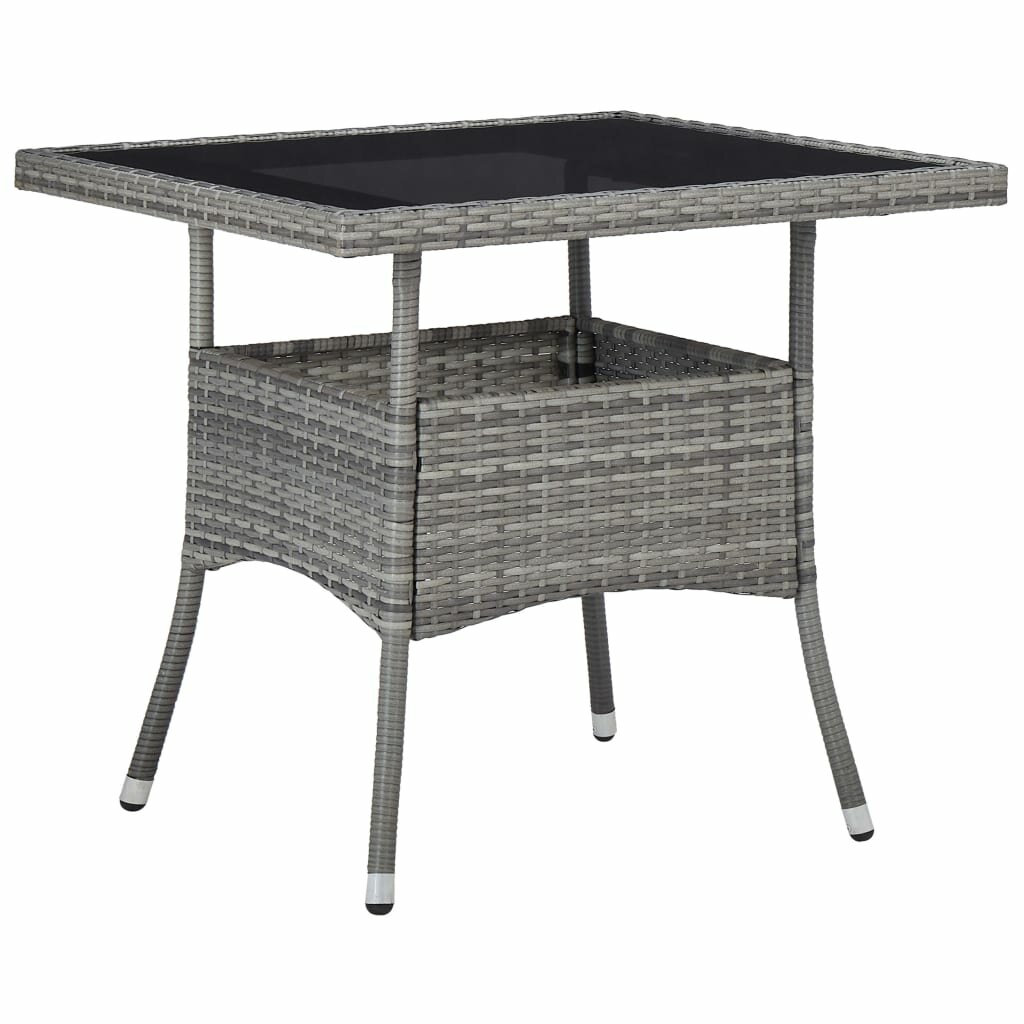 Image of Outdoor Dining Table Gray Poly Rattan and Glass