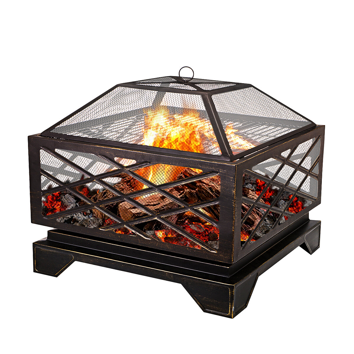 Image of Outdoor Garden Fire Pit BBQ Firepit Brazier Square Table Stove Patio