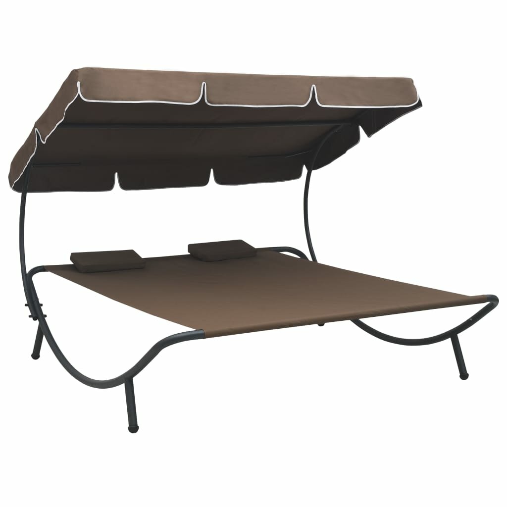 Image of Outdoor Lounge Bed with Canopy and Pillows Brown
