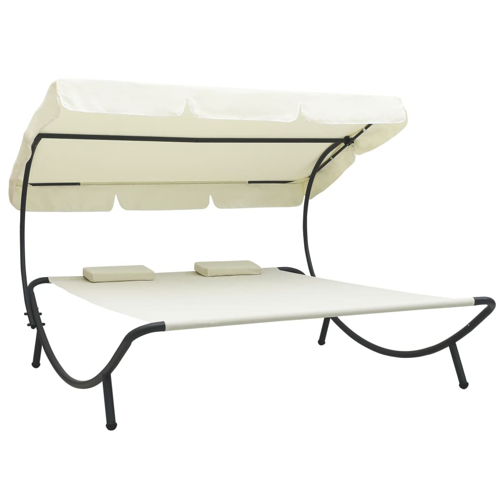 Image of Outdoor Lounge Bed with Canopy and Pillows Cream White