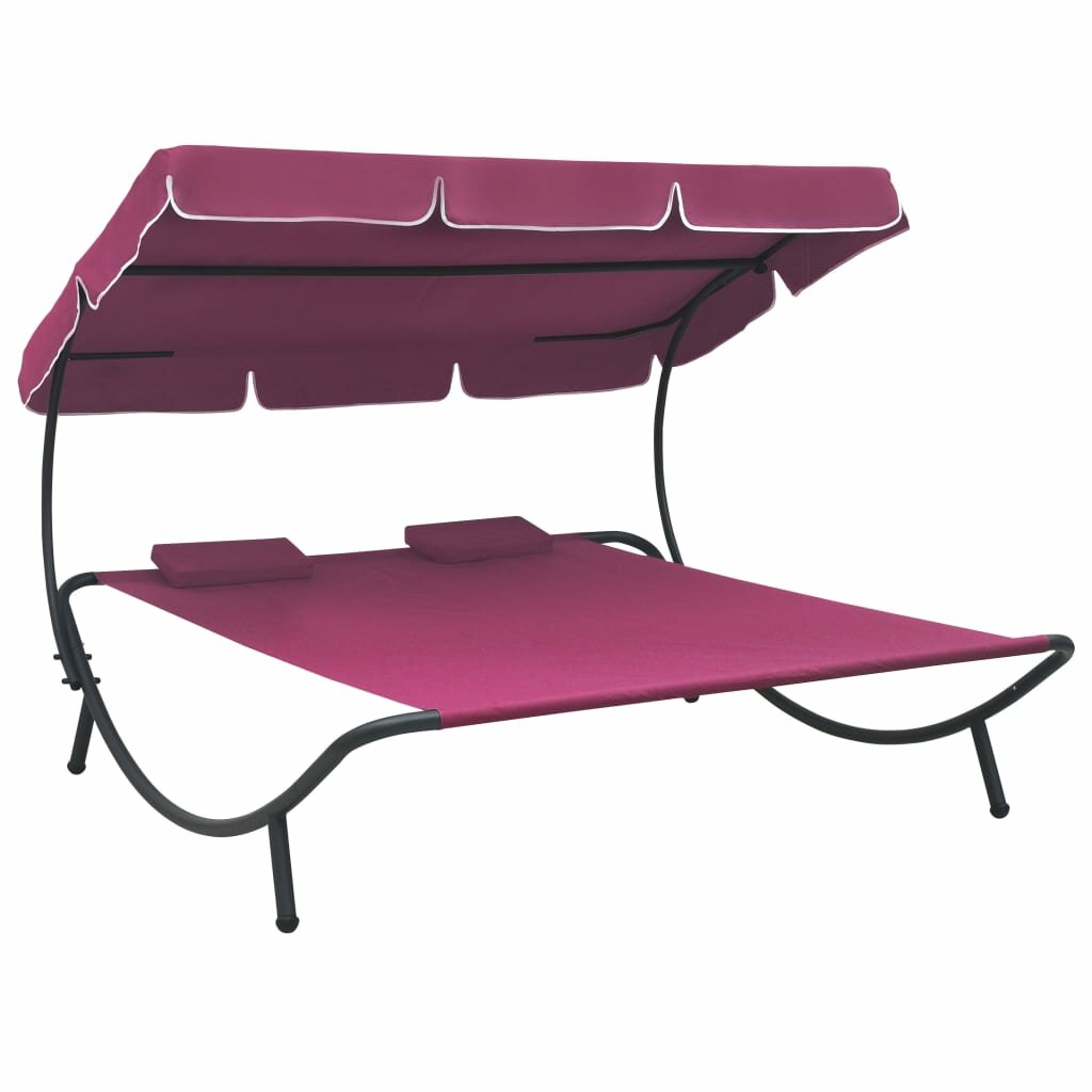 Image of Outdoor Lounge Bed with Canopy and Pillows Pink