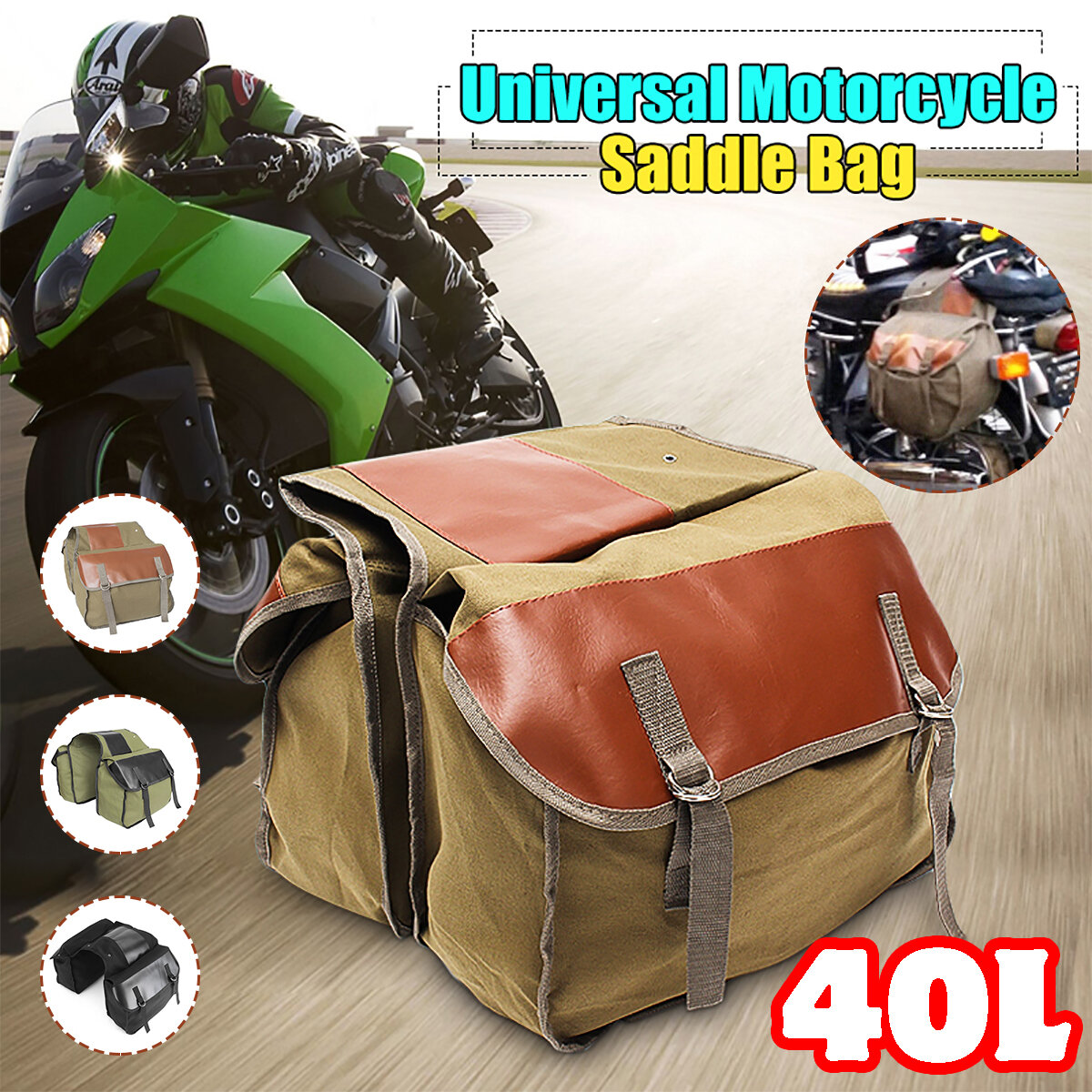 Image of PU Leather Motorcycle Side Saddle Bag with 2 Large Pockets Mobile Phone Tablet Bottoles Repairing Storage Pouch