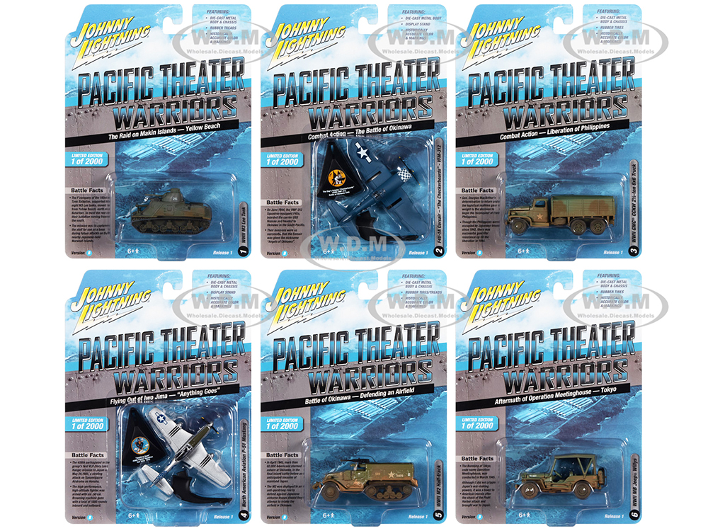 Image of "Pacific Theater Warriors" Military 2022 Set B of 6 pieces Release 1 1/64 -1/144 Diecast Model Cars by Johnny Lightning