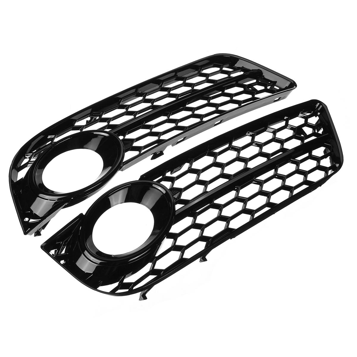 Image of Pair Front Bumper Fog Light Lamp Grille Grill Cover Honeycomb Hex Black For Audi A5 2008-2011