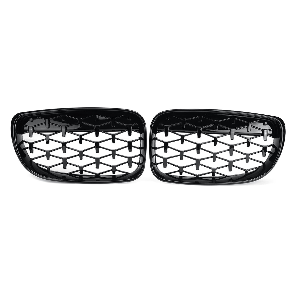 Image of Pair Glossy Black Car Front Kidney Grill Grilles Diamond Style For BMW 1 Series E81 E82 E87 E88 2007-2013