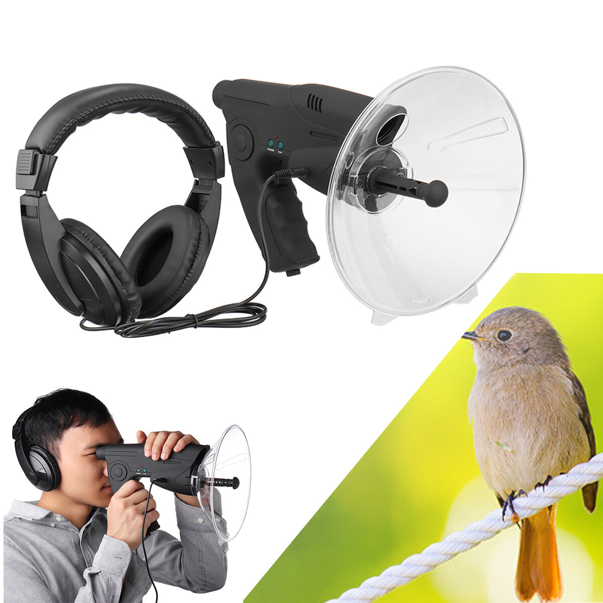 Image of Parabolic Microphone Monocular X8 Ear Long Range Birds Listening Telescope 200M