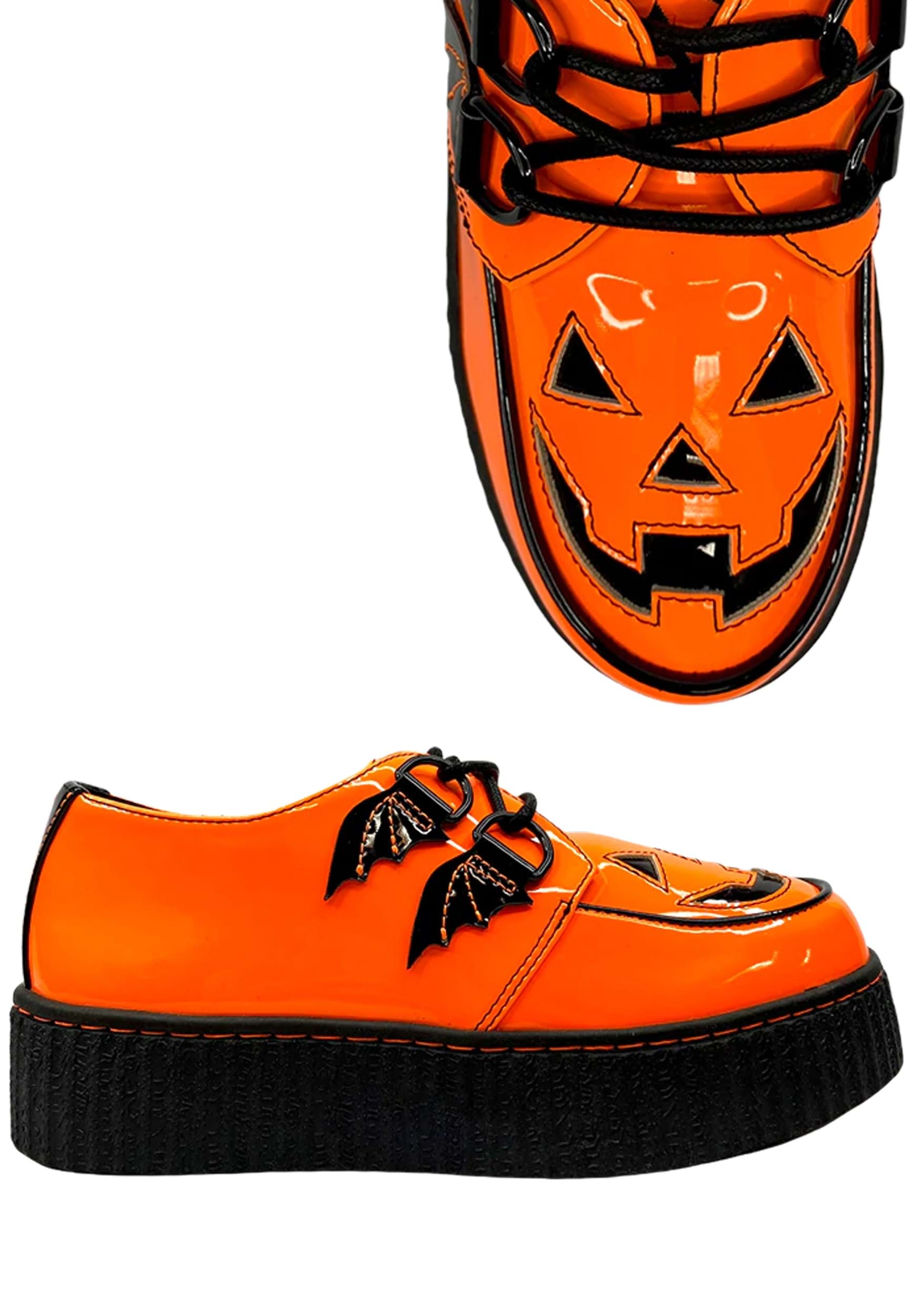 Image of Patent Orange Jack O' Lantern Creeper Shoes ID SVKRYPTJACK-OR/BK-7