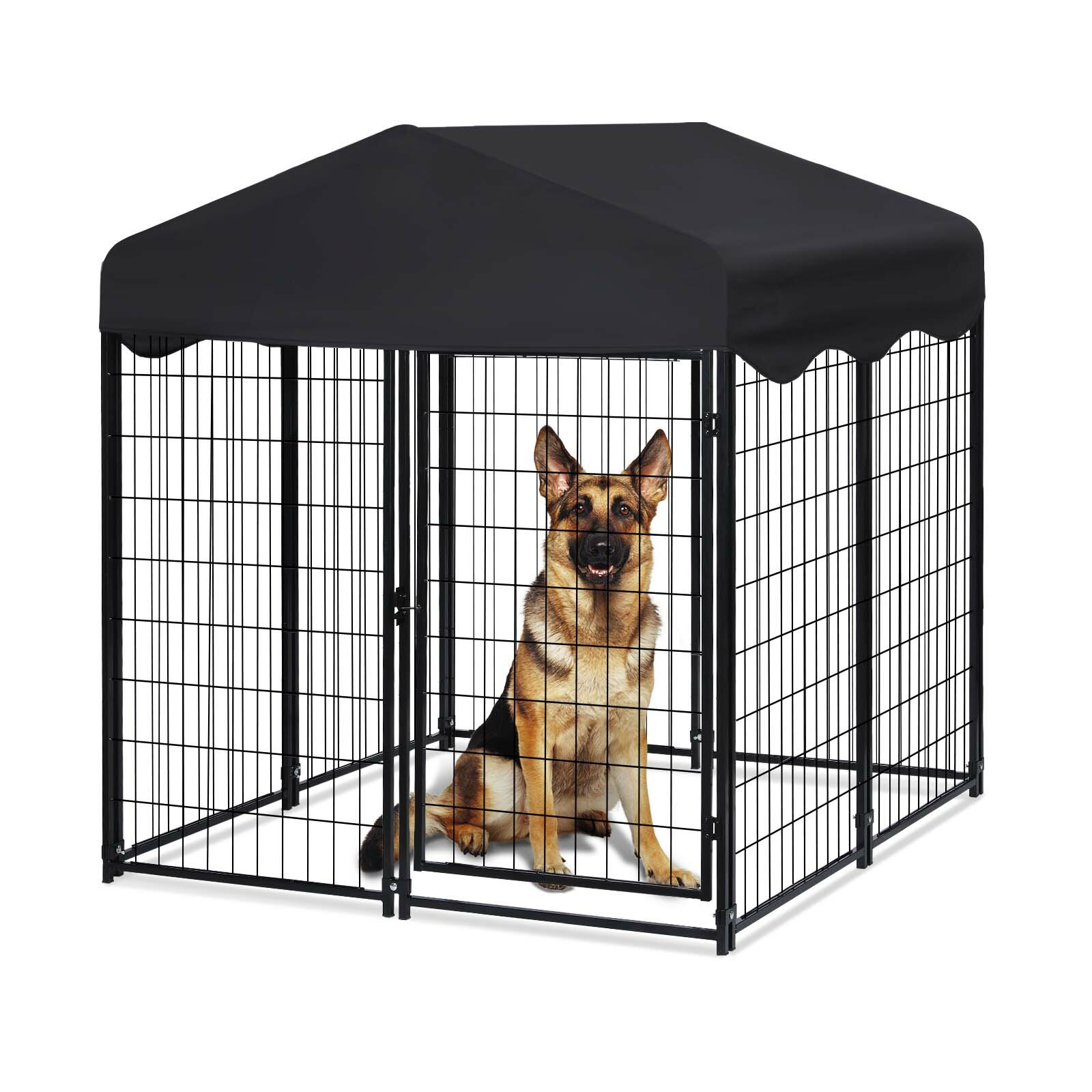 Image of PawGiant Large Dog Kennel Outdoor Dog House with Roof 4ft x 42ft x 445ft Heavy Duty Metal for Large to Small Dog Outs