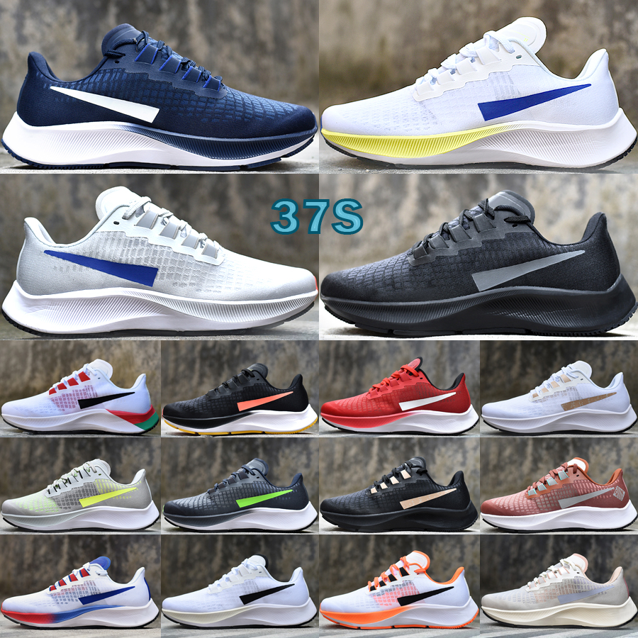 Image of Pegasus 37 Running Shoes For Men Women Sneakers High Qualitys Pure Platinum Racer Blue UNC White Game Royal Pale Ivory Outdoor Sports Trainers