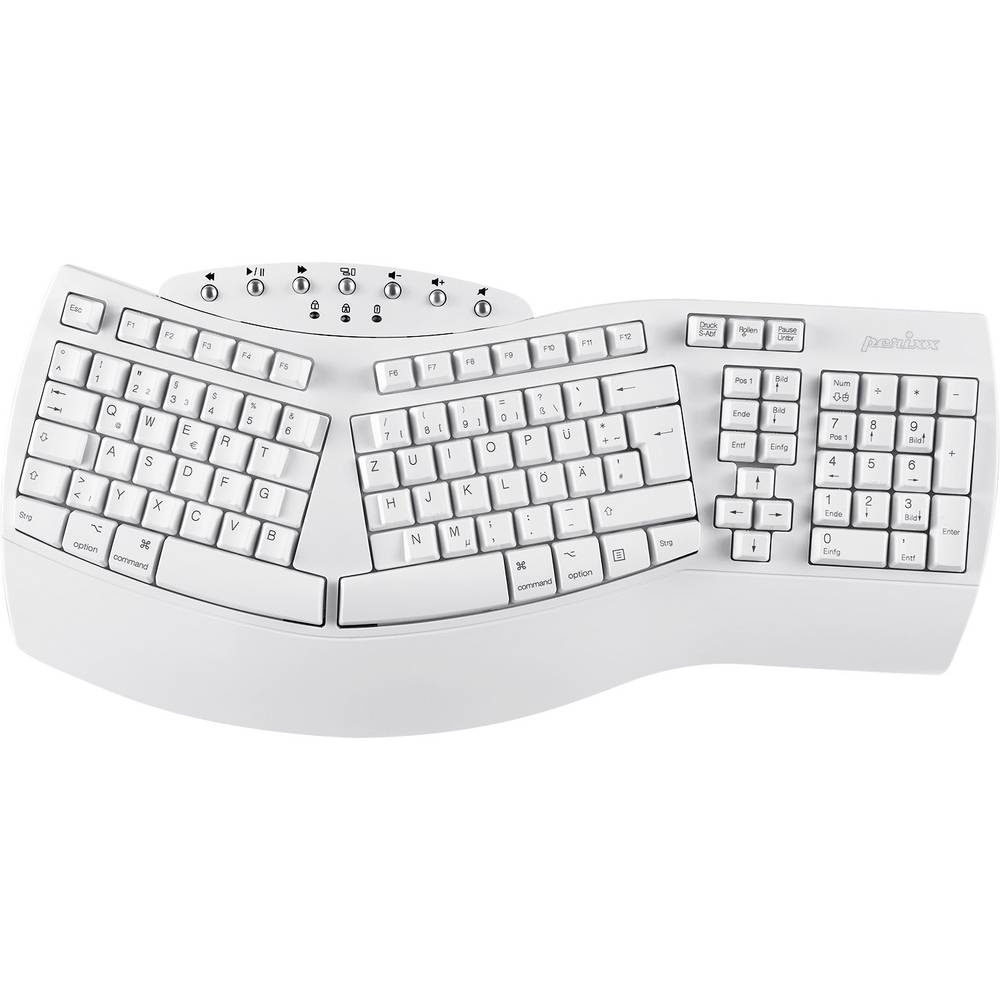 Image of Perixx PERIBOARD-612WDE BluetoothÂ® Keyboard German QWERTZ White Ergonomic Gel wrist support mat Multimedia buttons