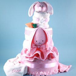 Image of Personalized Baby Girl Deluxe Ricki Rabbit Diaper Cake Gift