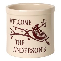 Image of Personalized Deco Cardinal Welcome 2 Gallon Stoneware Crock