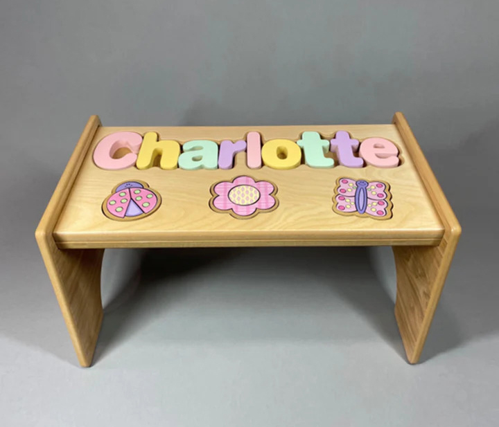 Image of Personalized Name & Symbol Puzzle Stool - Natural