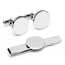 Image of Personalized Round Infinity Cufflinks and Tie Bar Gift Set