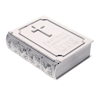 Image of Personalized Silver Bible First Communion Keepsake Box - 35