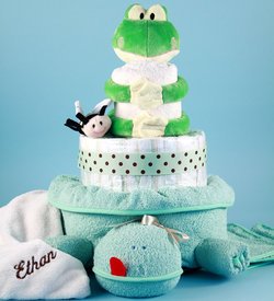 Image of Personalized The Friendly Frog Diaper Cake