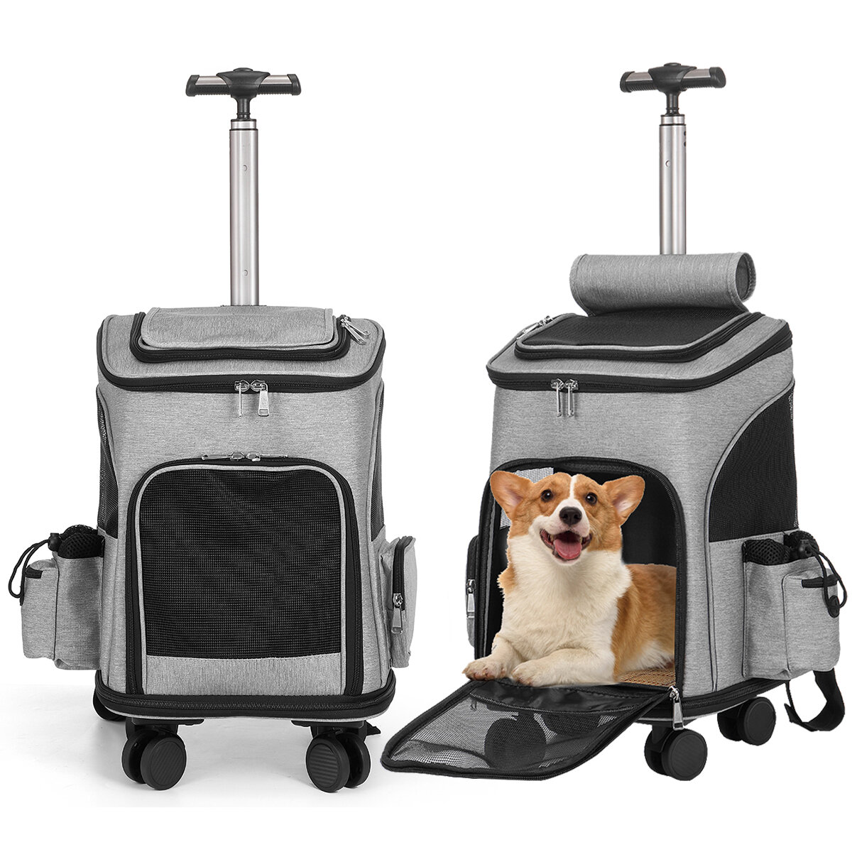 Image of Pet Stroller Dog Rolling Wheeled Dog Cat Puppy Carrier Backpack Travel