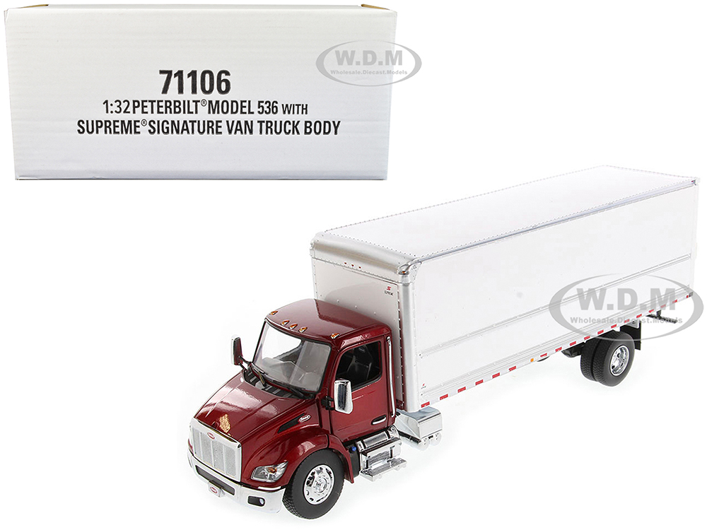 Image of Peterbilt 536 Truck with Supreme Signature Van Body Red Metallic "Transport Series" 1/32 Diecast Model by Diecast Masters