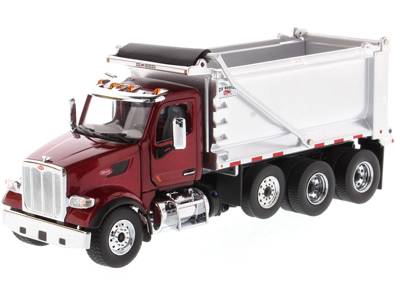 Image of Peterbilt 567 SFFA Tandem Axle with Pusher Axle OX Stampede Dump Truck Red and Chrome "Transport Series" 1/50 Diecast Model by Diecast Masters
