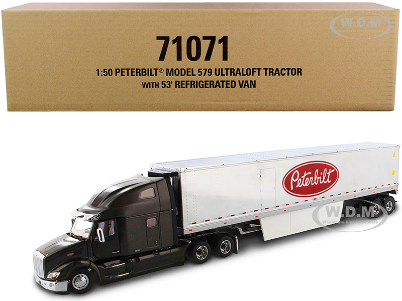 Image of Peterbilt 579 UltraLoft Truck Tractor with 53 Refrigerated Van Legendary Black and Chrome "Transport Series" 1/50 Diecast Model by Diecast Masters