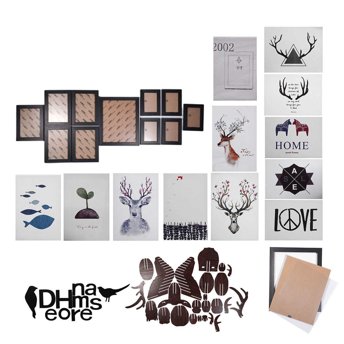 Image of Photo Picture Frames Wall Mount 11 Piece Set Art Home Decoration Letter Deer