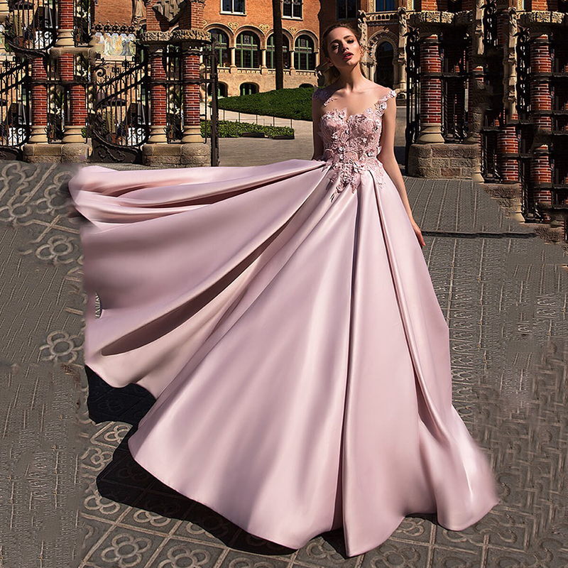 Image of Pink Dress applique Flower Prom Ball Gown Robe de soiree Elegant Evening Long Party Gala Formal