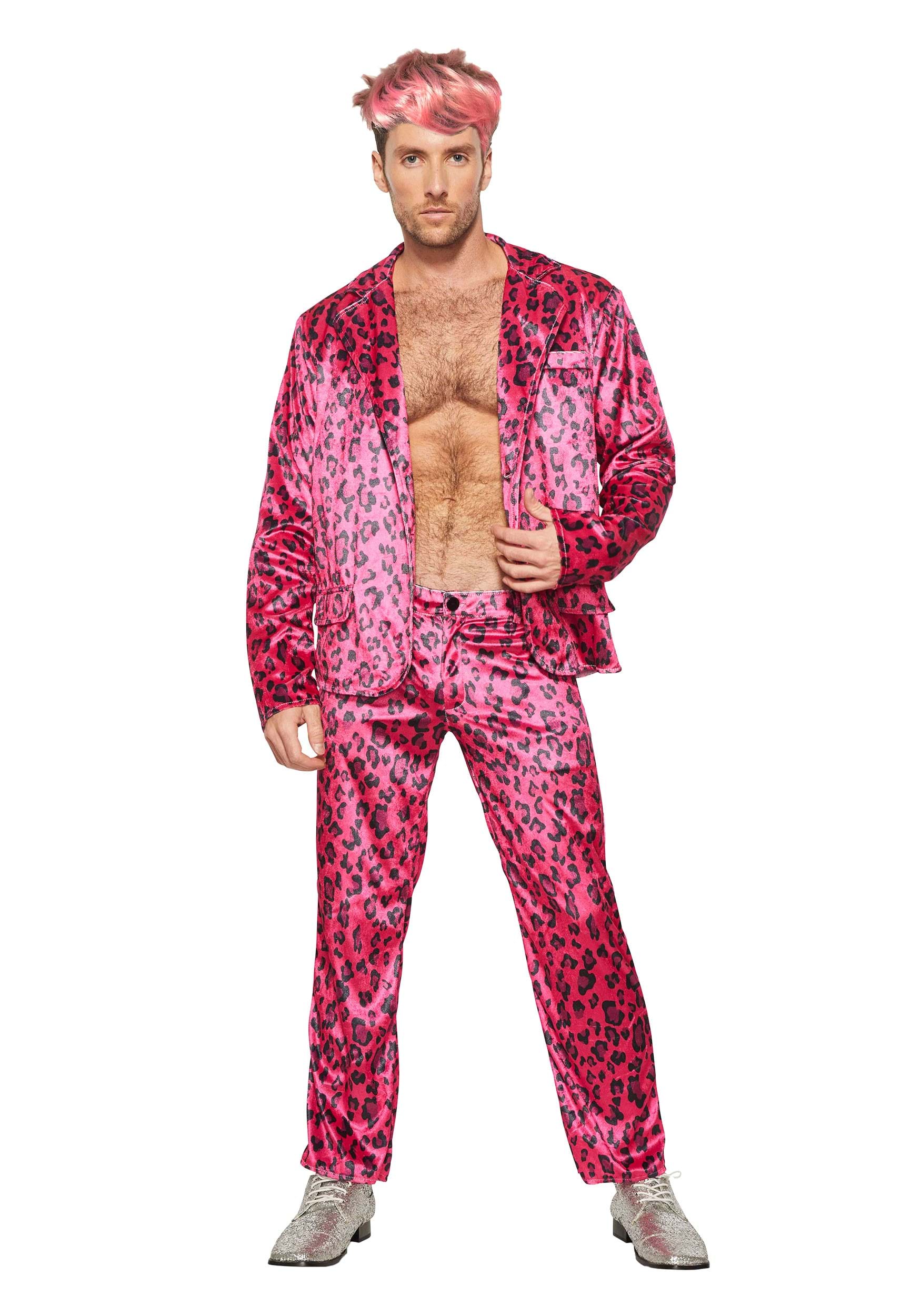 Image of Pink Leopard Rock Star Men's Costume | Celebrity Costumes ID SG80203P-XXL