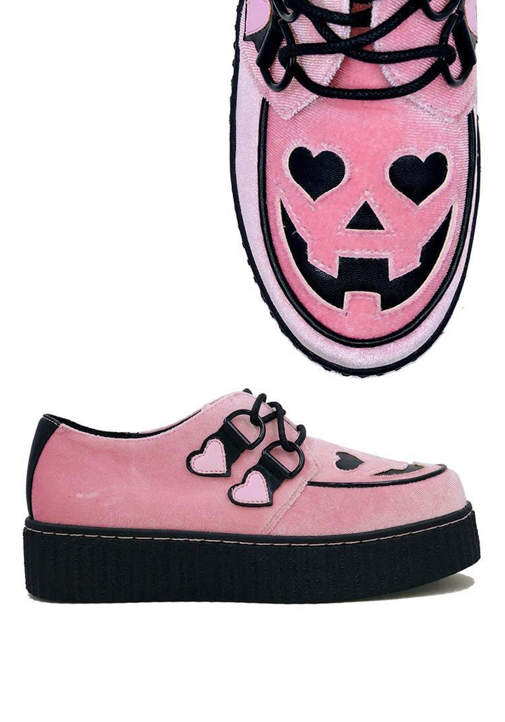 Image of Pink Velvet Jack O' Heart Creeper Shoe for Women ID SVKRYPTJACKHEART-PK-11