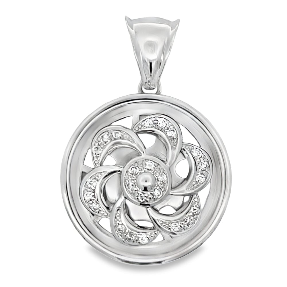 Image of Pinwheel Rim Spinner CZ Pendant 925 Sterling Silver ID 48903228555457