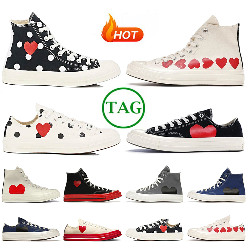 Image of Platform Canvas Shoes Comme Des Garcons Play designer sneakers cdg White Black Hearts Blue Grey Red high low Men Women Classic casual cdgs Shoes
