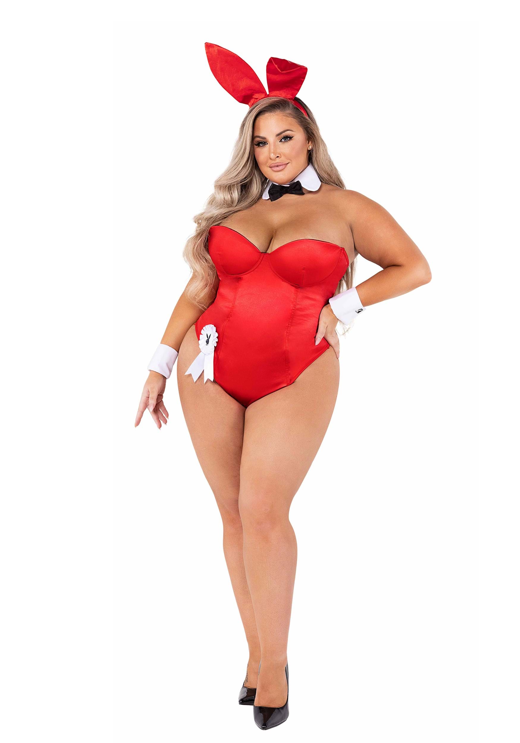 Image of Playboy Plus Size Red Bunny Costume for Women ID ROPB127RDX-1X