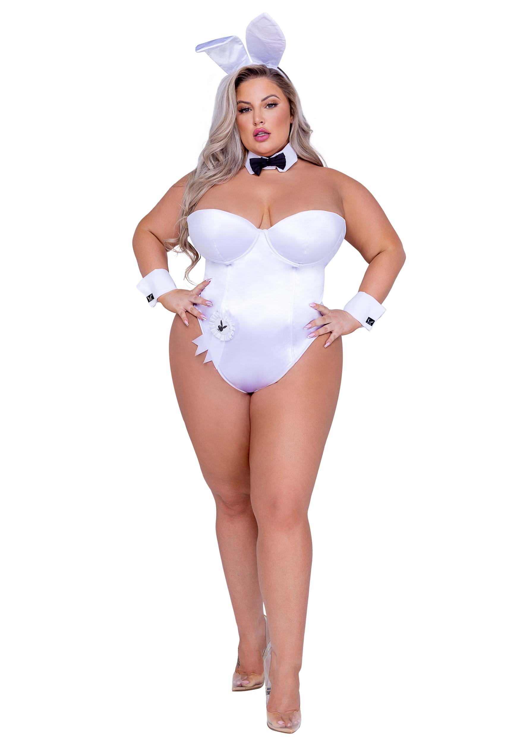 Image of Playboy Plus Size White Bunny Women's Costume ID ROPB127WHX-2X