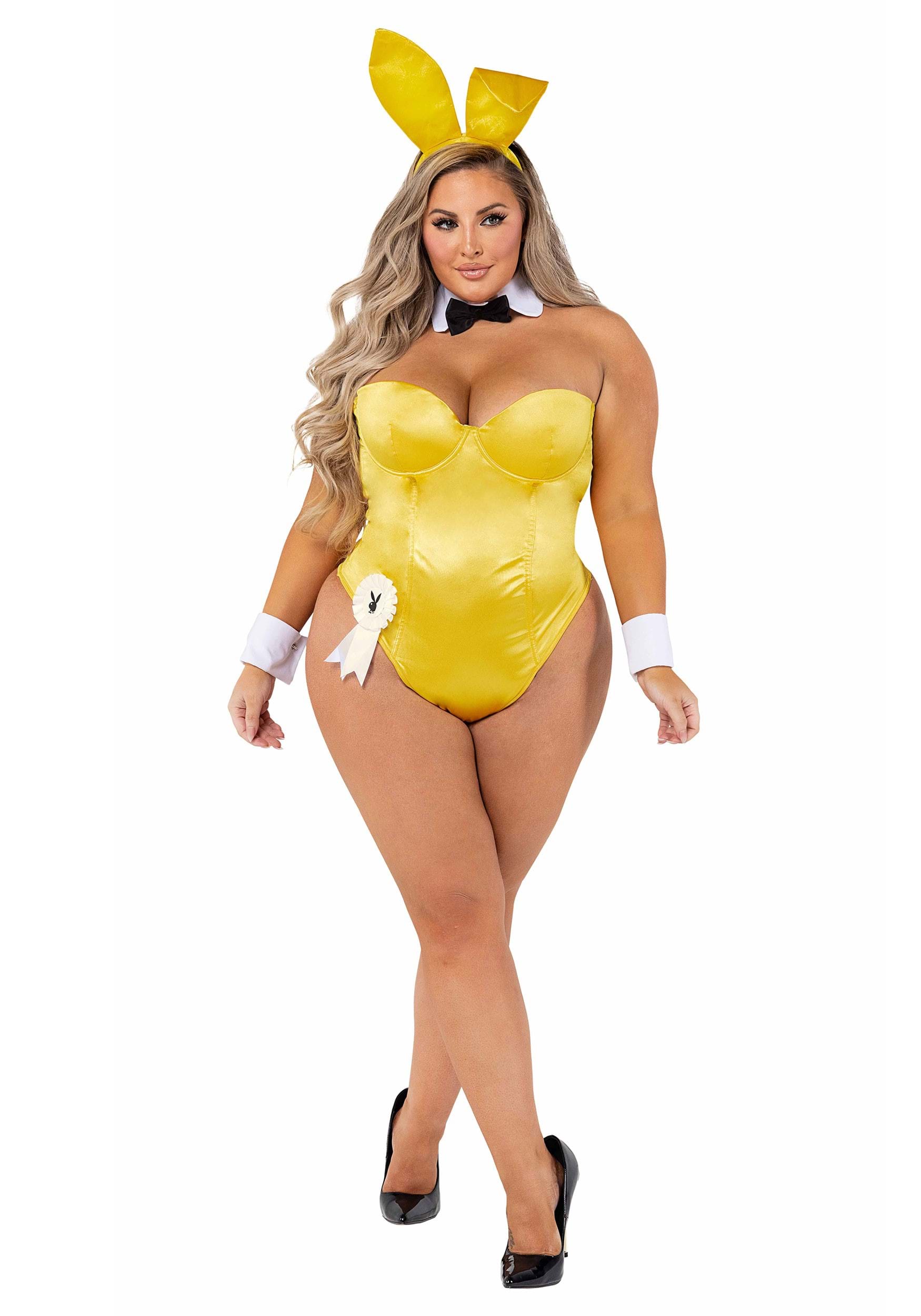 Image of Playboy Plus Size Women's Yellow Bunny Costume ID ROPB127YWX-1X