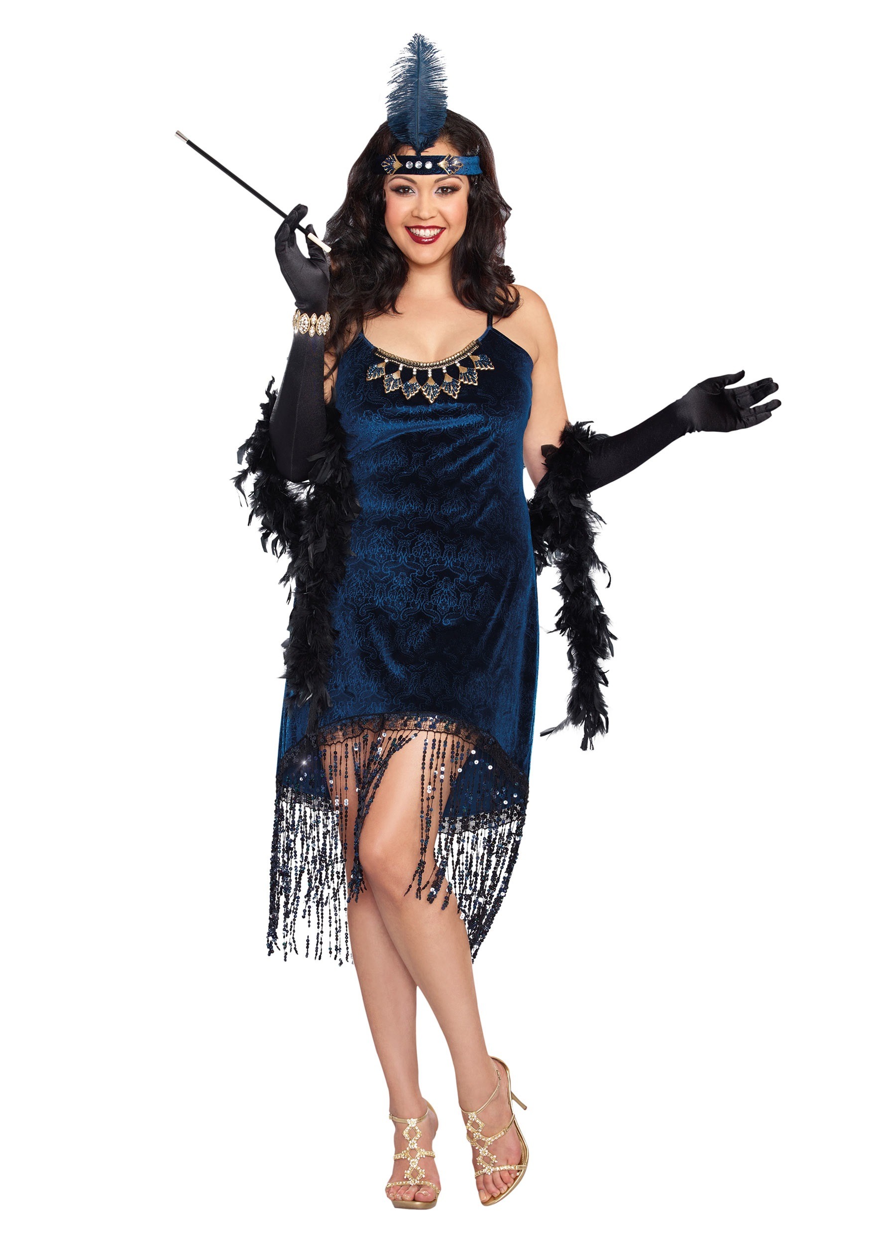Image of Plus Size Blue Downtown Doll Women's Costume | Adult Flapper Costumes ID DR10210X-3X/4X