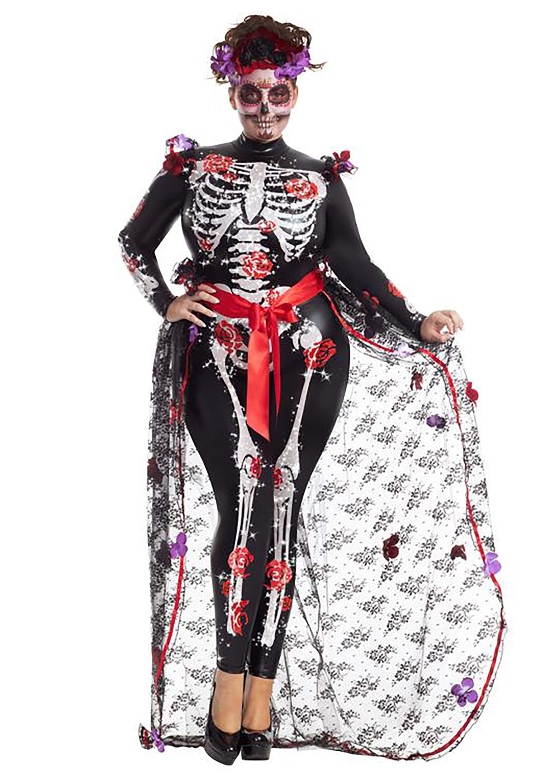 Image of Plus Size Day of the Dead Rosas Women's Costume ID PKPK2053XL-1X
