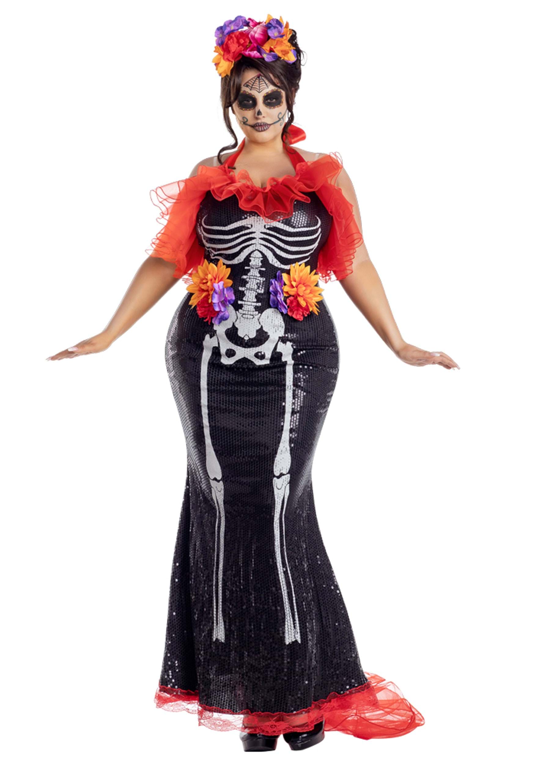 Image of Plus Size Glamour Muerta Day of the Dead Women's Costume ID PK1941XL-2X