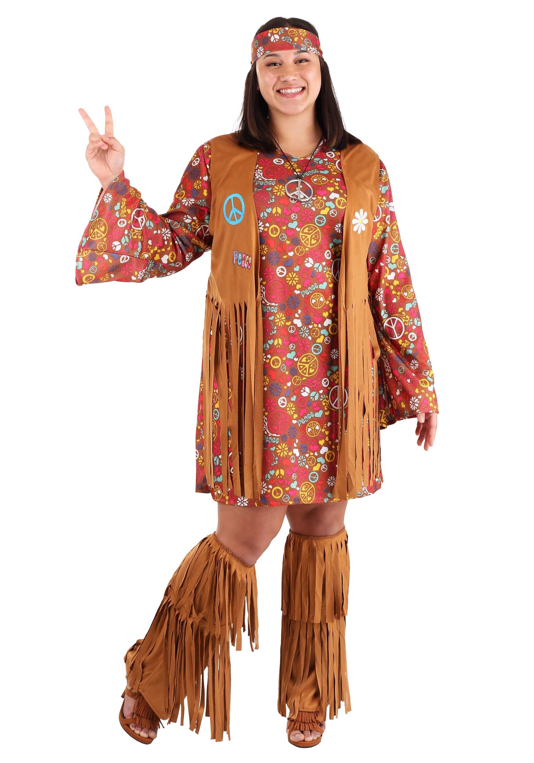 Image of Plus Size Peace & Love Costume | Hippie Plus Size Costume ID FU123455-5X