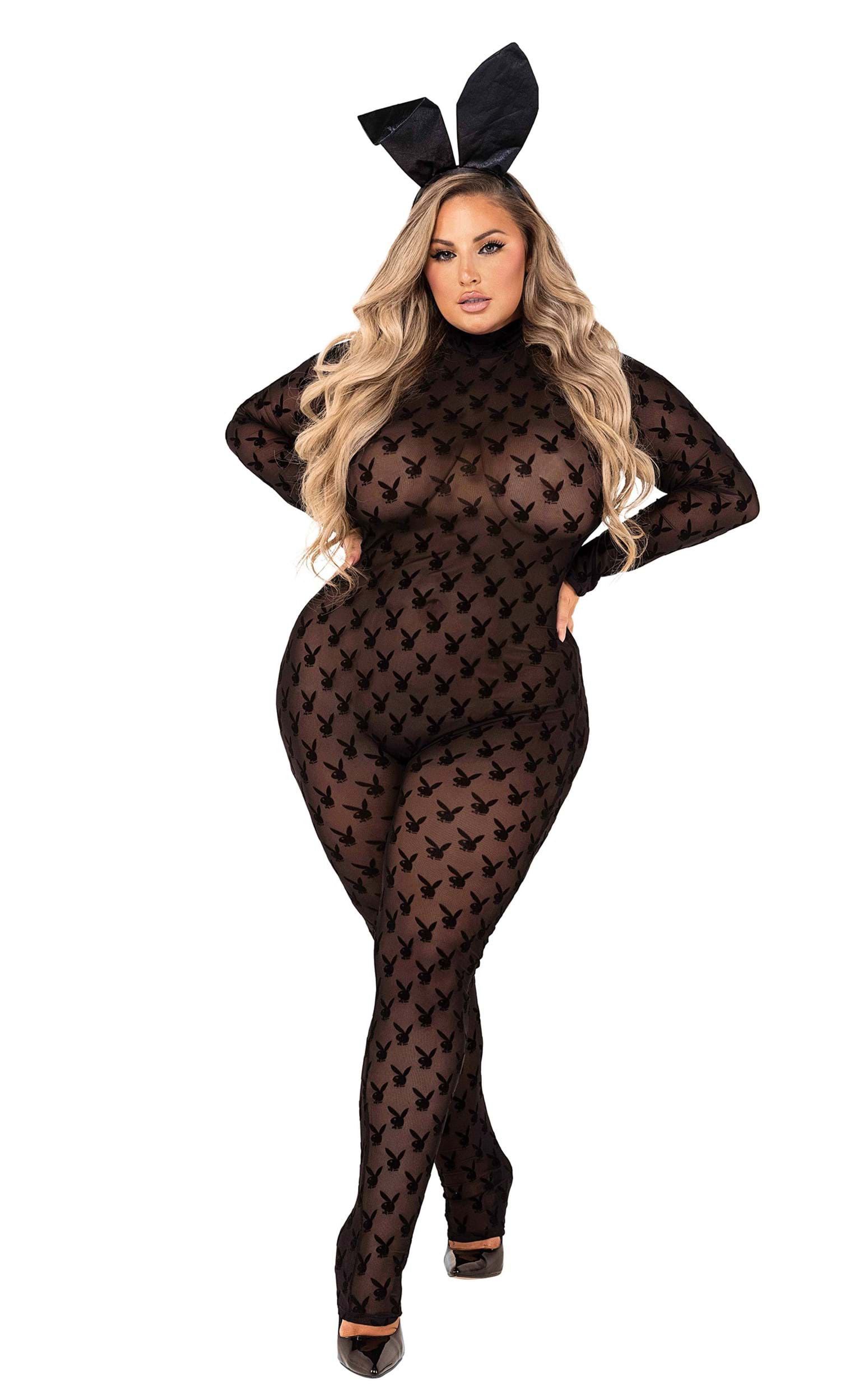 Image of Plus Size Playboy Women's Sheer Bunny Bodysuit ID ROPB112X-1X