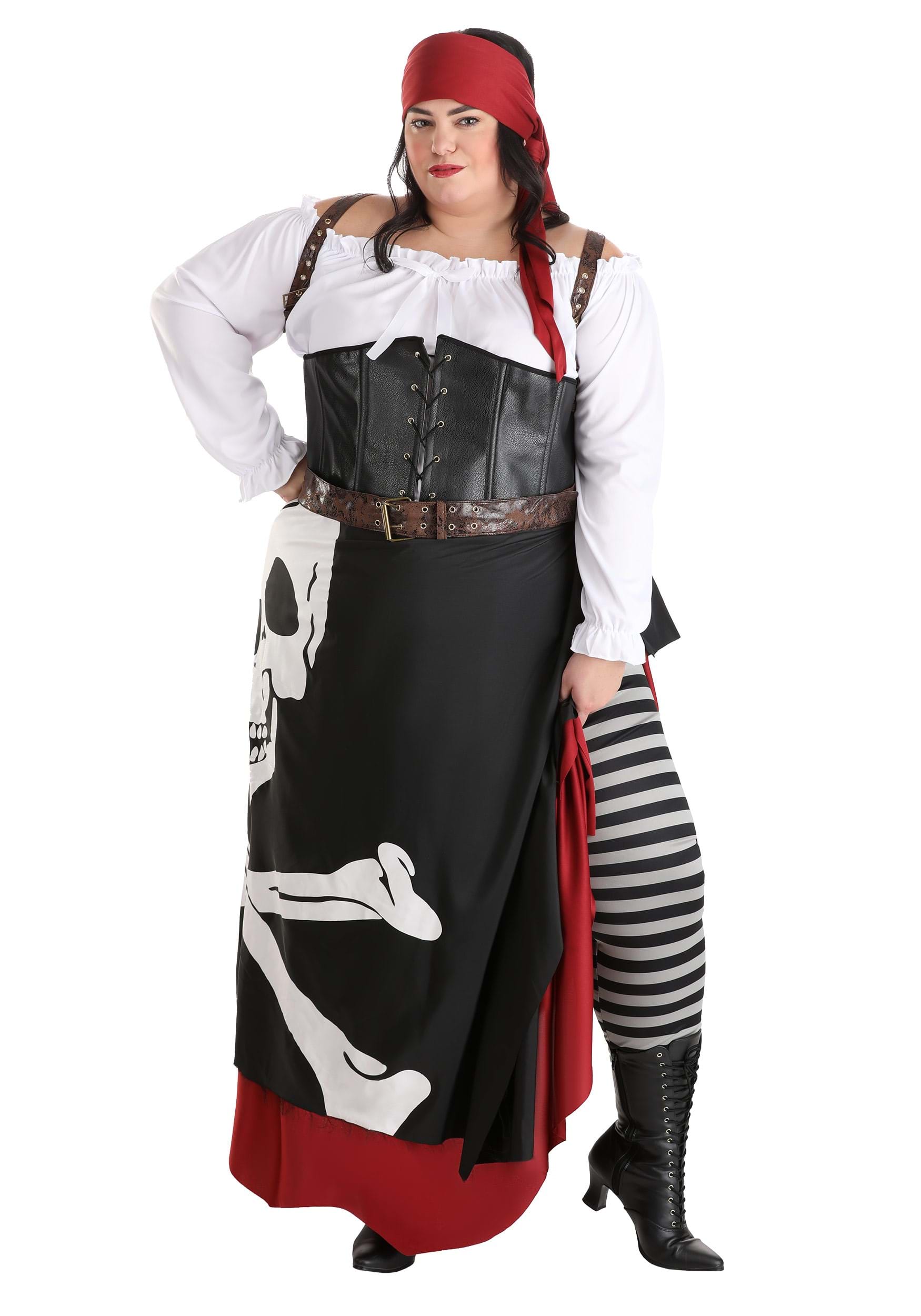 Image of Plus Size Skeleton Flag Rogue Pirate Costume for Women ID FUN1856PL-1X