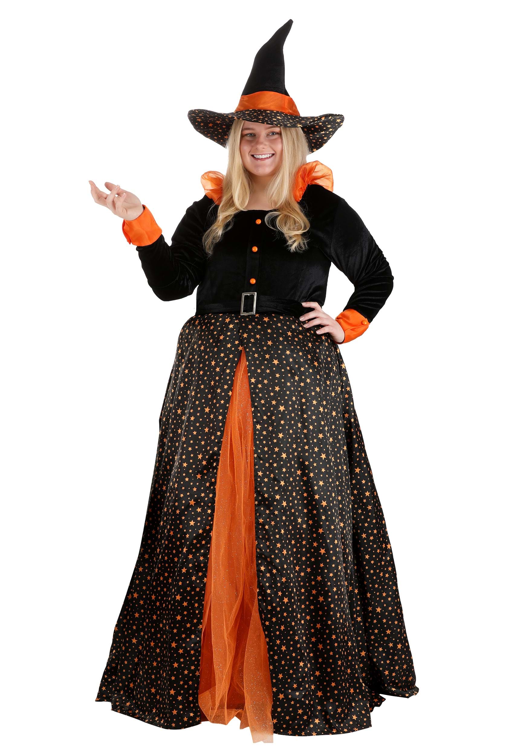 Image of Plus Size Sparkling Orange Witch Women's Costume ID FUN3847PL-2X