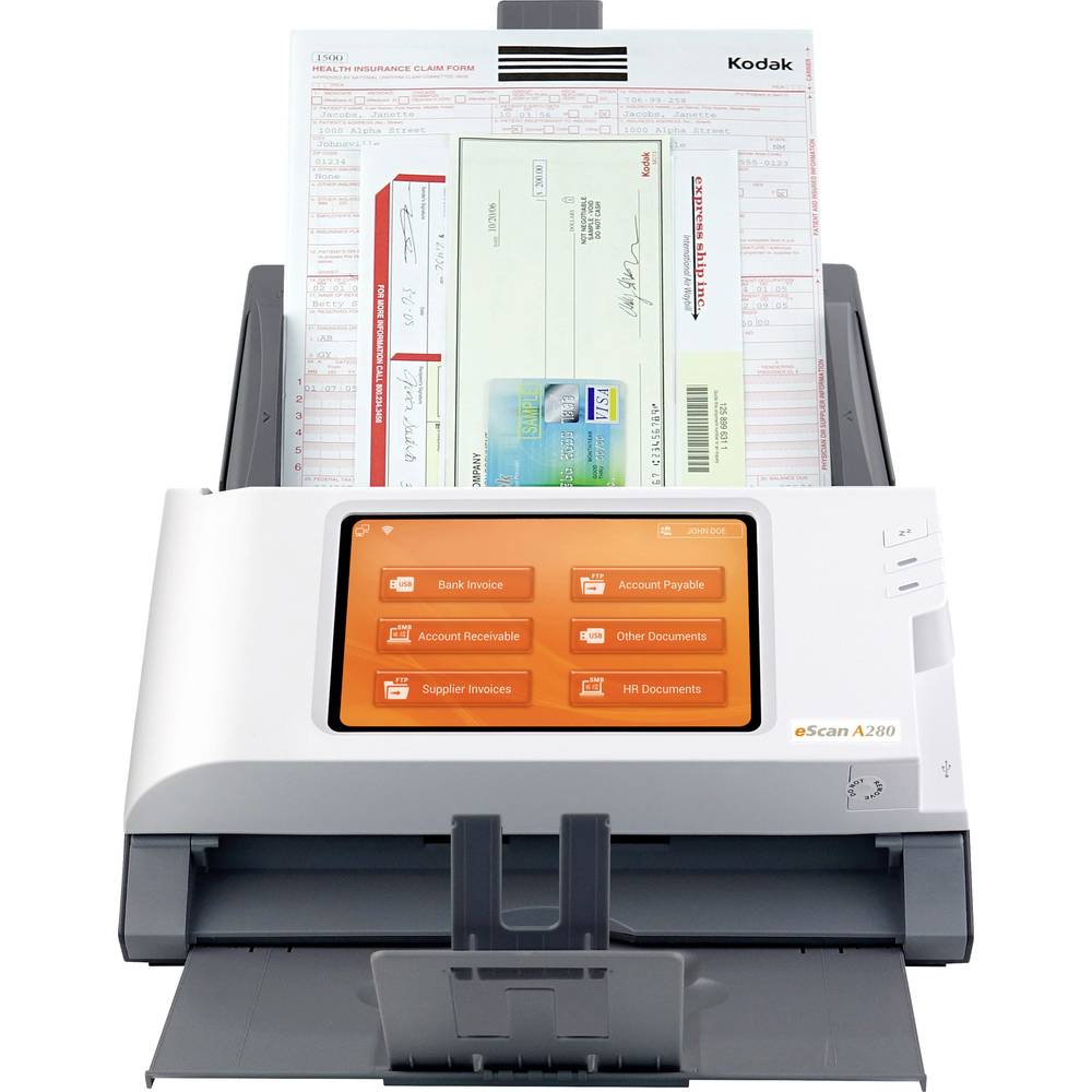 Image of Plustek eScan A280 Enterprise Duplex document scanner 216 x 1676 mm 600 x 600 dpi 20 pages/min RJ45 USB 20 Wi-Fi