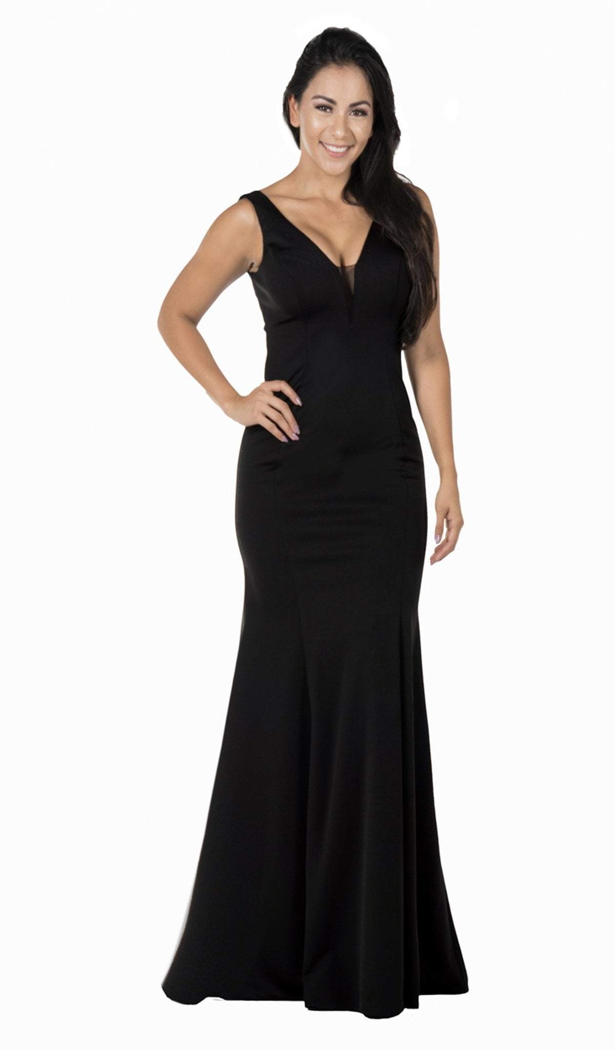 Image of Poly USA - 8152 Plunging V-Neck Trumpet Jersey Gown