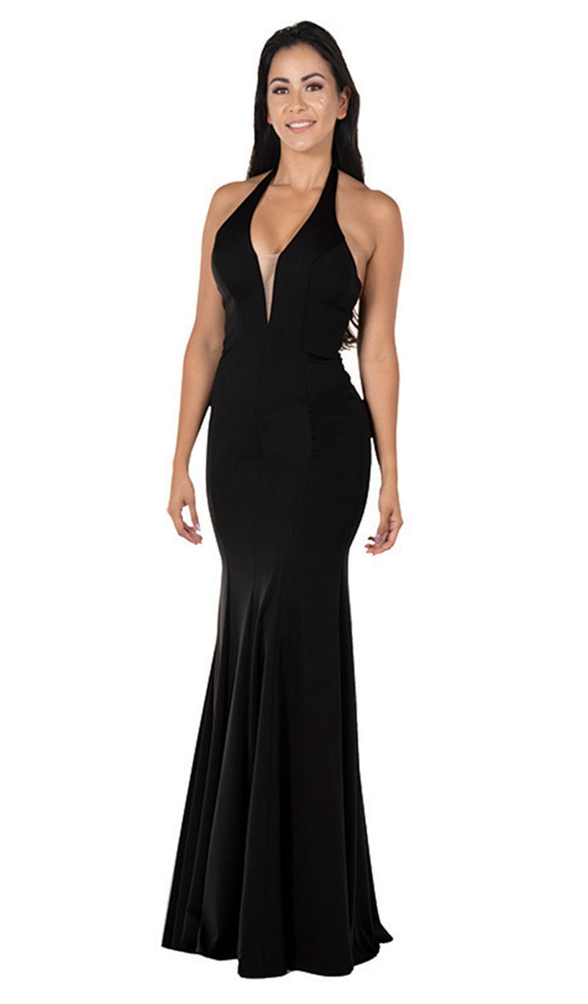 Image of Poly USA - 8262 Deep V Neckline Halter Top Mermaid Evening Gown