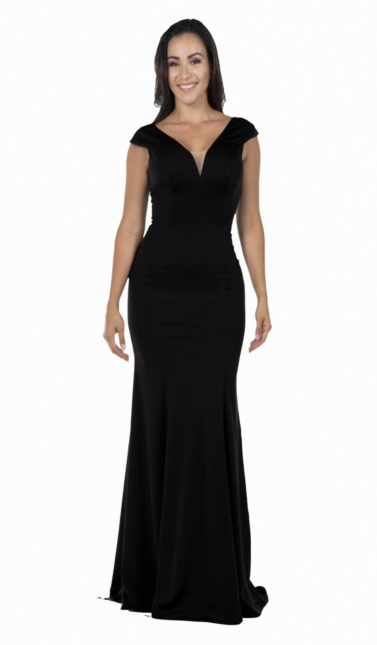Image of Poly USA - 8290 Cap Sleeve Deep V-Neck Sheath Gown